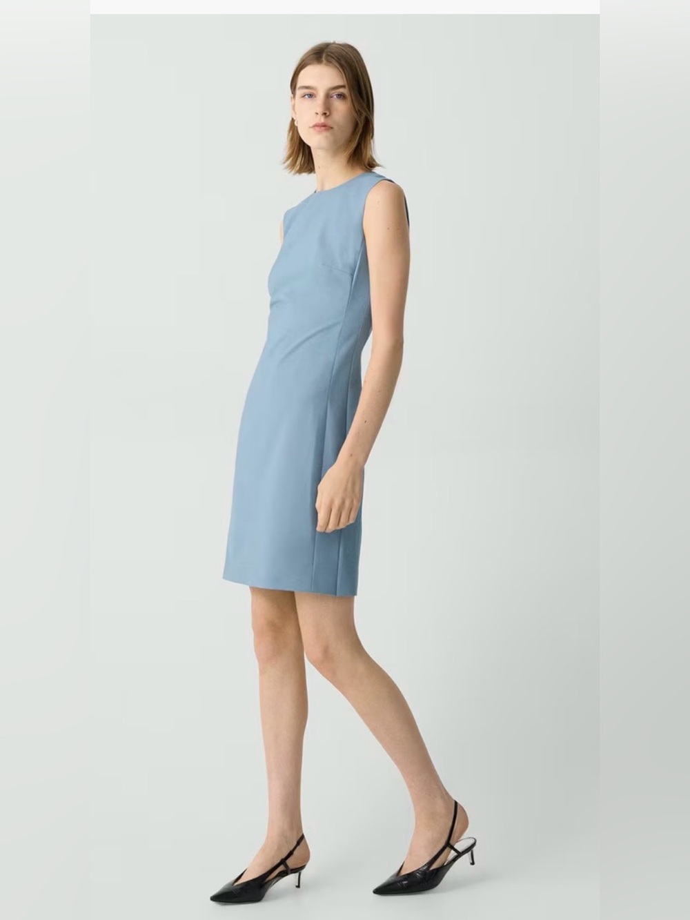 THEORY Sleeveless Fitted Dress in Good Traceable Wool Stone Blue